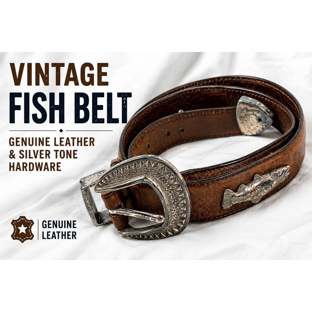 Full Grain  Italian Leather Trout Fish Concho Belt Mens 36 Brown Western Fishing